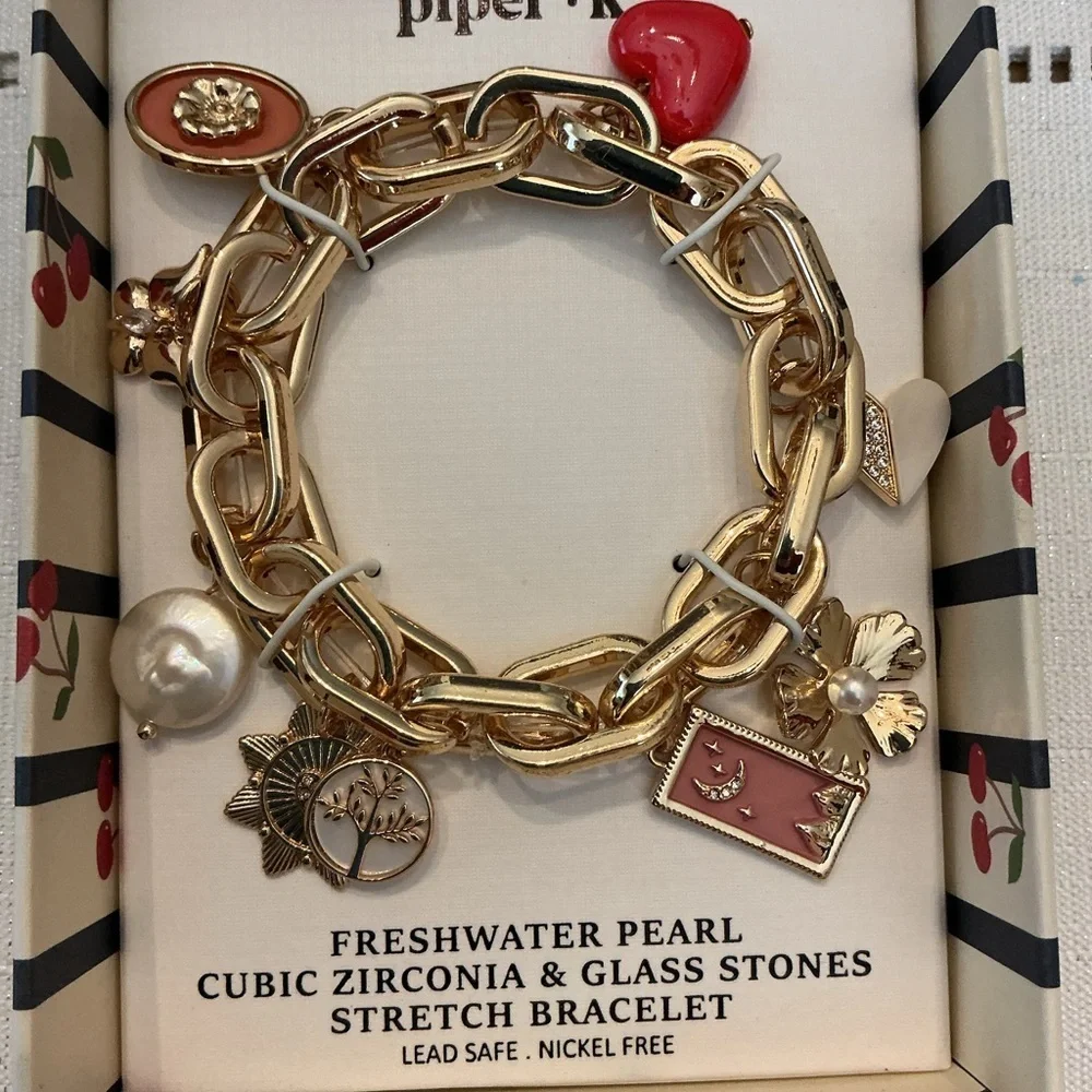 Piper K Gold Tone Stretch Charm Bracelet - Picture 3 of 3
